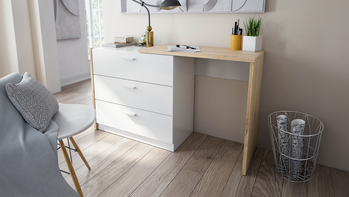 Console bureau extensible chêne UTIL - Blanc