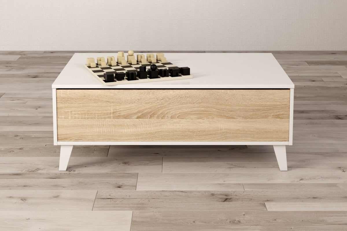 Table basse relevable scandinave avec rangements REGAL