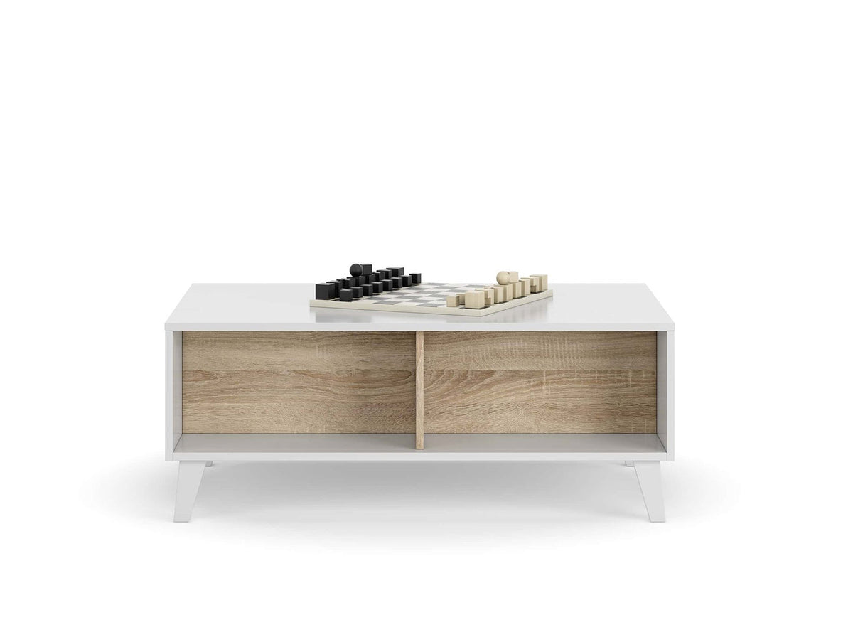 Table basse relevable scandinave avec rangements REGAL