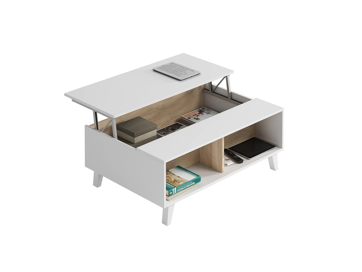 Table basse relevable scandinave avec rangements REGAL